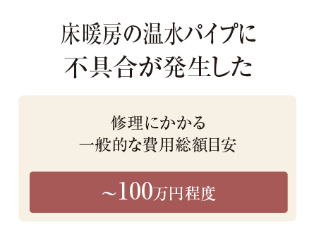 【床暖房の温水パイプに不具合が発生した】修理にかかる一般的な費用総額目安　～100万円程度