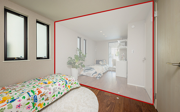 現地写真にフリーウォールを設置する箇所を示したもの