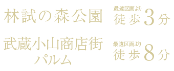 林試の森公園 最遠区画より徒歩3分/武蔵小山商店街パルム 最遠区画より徒歩8分