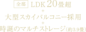 全邸LDK20畳超＋大型スカイバルコニー採用＋時誕のマルチストレージ（約3.9畳）
