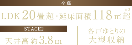 <全邸>LDK20畳超(マルチスペース約1.8畳・2.0畳含む)+大型収納/エントランスクローゼット(ST2,3のみ採用)/ウォークインクローゼット