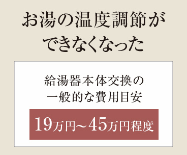 【お湯の温度調節ができなくなった】給湯器本体交換の一般的な費用目安 19万円~45万円程度