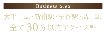 【Business area】大手町駅・新宿駅・渋谷駅・品川駅 全て30分以内アクセス