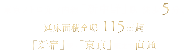 東京メトロ丸ノ内線「新中野」駅 徒歩5分、延床面積全邸115㎡超×「新宿」駅・「東京」駅まで直通