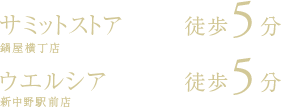 サミットストア鍋屋横丁店徒歩5分・ウエルシア新中野駅前店徒歩5分