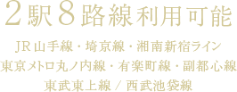 2駅8路線利用可能／JR山手線・埼京線・湘南新宿ライン・東京メトロ丸ノ内線・有楽町線・副都心線・東武東上線/西武池袋線
