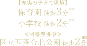 【充実の子育て環境】保育園 徒歩3分／小学校 徒歩2分　≪図書館併設≫区立西落合北公園 徒歩2分
