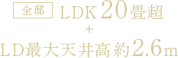 ＜全邸＞LDK20畳超＋LD最大天井高約2.6m