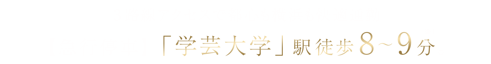 ─3路線アクセスで都心も横浜も快適通勤─【急行停車】「学芸大学」駅徒歩8～9分［※1］。