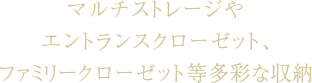 マルチストレージやエントランスクローゼット、ファミリークローゼット等多彩な収納